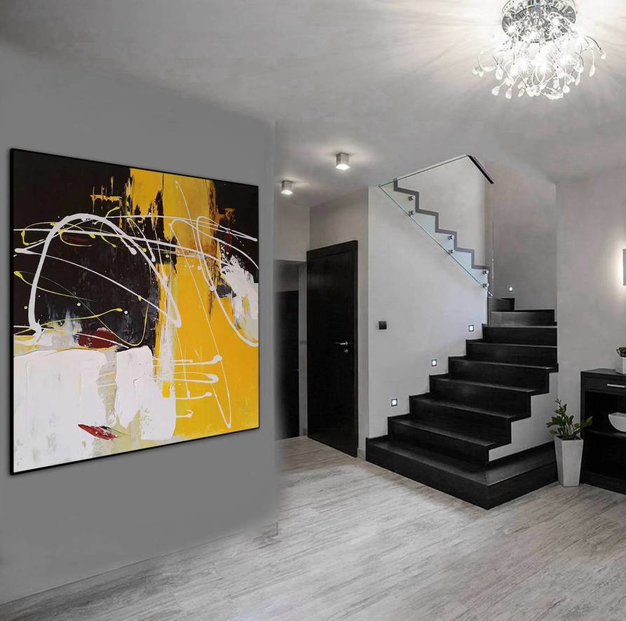 Abstract Yellow Acrylic Modern Abstract Canvas Artwork 2AN2F wall art